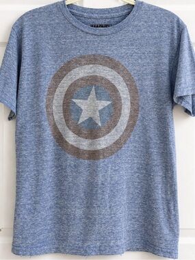 Marvel Captain America Boys XL Graphic Tee Blue Shield Logo Superhero Shirt